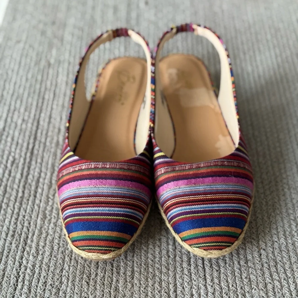 Vintage Beacon Pink Purple Multi Striped Espadrille Sandals Size 10W *FLAW*